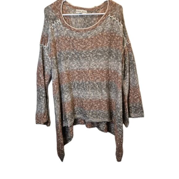 Knox Rose Oversized Tunic Women's XXL Striped Knit Sweater With Stitched Details - Picture 1 of 8
